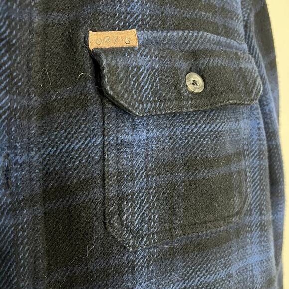 Orvis Classic Button Shirt Chest Pockets Cotton Shacket Men L Blue Plaid Flannel - Picture 6 of 8
